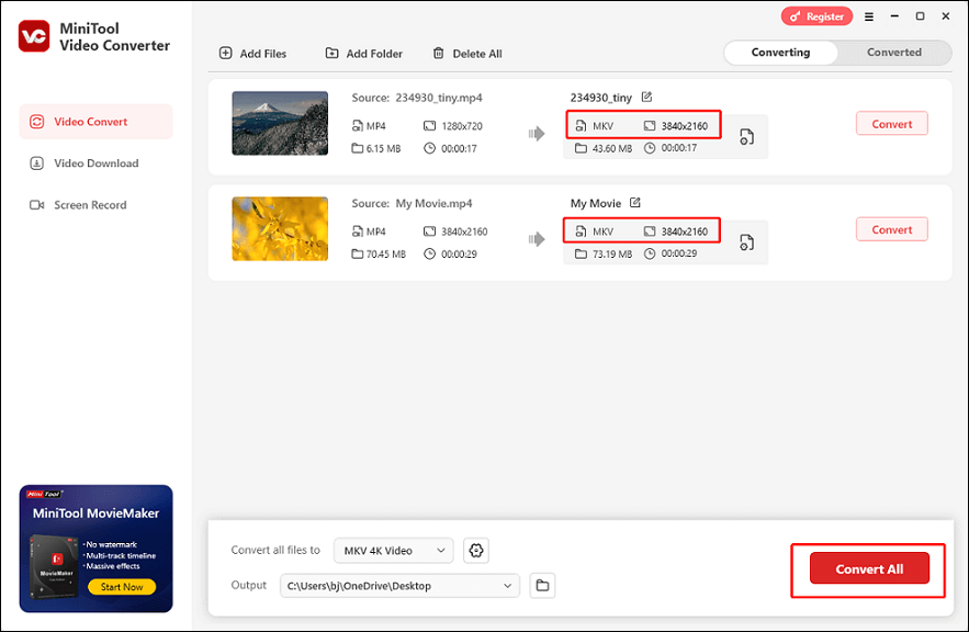 Convertir plusieurs fichiers en MKV dans MiniTool Video Converter