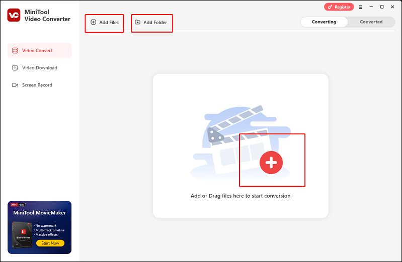 Options dans MiniTool Video Converter pour télécharger des fichiers multimédias