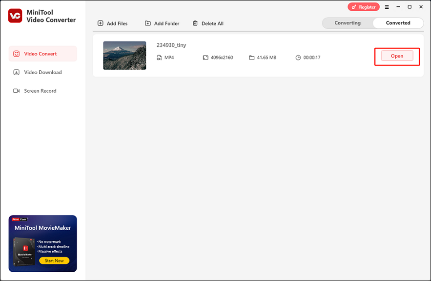 Trouvez le MP4 converti via MiniTool Video Converter